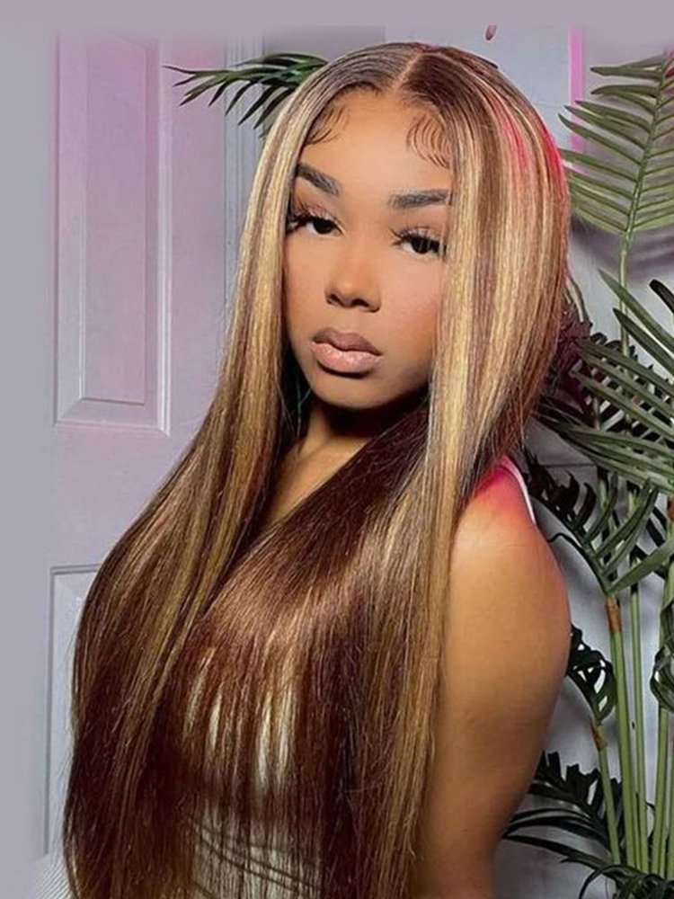ready_to_go_wig_2 Alipearl Piano Highlight Wigs #4/27 Human Hair Wigs Straight Ombre Lace Front Wigs - Image 1