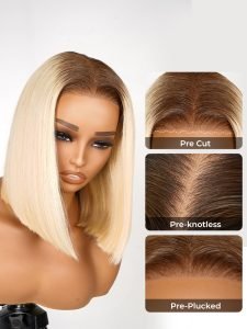 Ready To Wear - Short Ombre Blonde Bob Wigs T4/613 Color Straight Ready Go Lace Wig Without Glue - Image 2