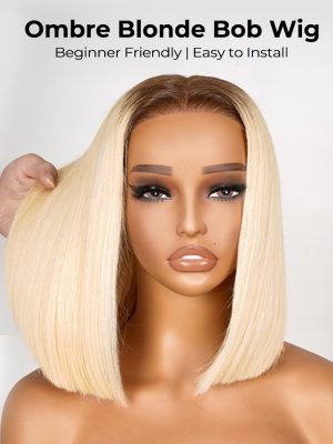 Ready To Wear - Short Ombre Blonde Bob Wigs T4/613 Color Straight Ready Go Lace Wig Without Glue