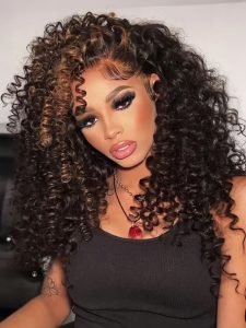 Skunk Stripe 13x4 Lace Frontal Wand Curly Human Hair Wig With Pre Plucked Hairline - Image 6
