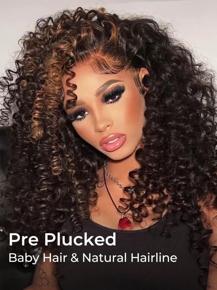 skunk stripe 13x4 lace wand curly human hair wig with pre plucked hairline
