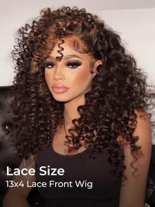 Skunk Stripe 13x4 Lace Frontal Wand Curly Human Hair Wig With Pre Plucked Hairline - Image 4