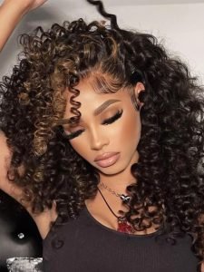 Skunk Stripe 13x4 Lace Frontal Wand Curly Human Hair Wig With Pre Plucked Hairline - Image 5