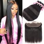 Straight 4 Bundles with 13*4 Lace Frontal Peruvian Human Hair
