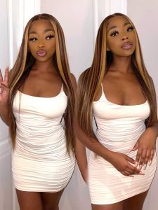 Alipearl Piano Highlight Wigs #4/27 Human Hair Wigs Straight Ombre Lace Front Wigs - Image 2