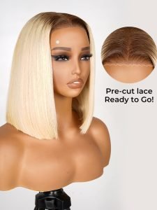 Ready To Wear - Short Ombre Blonde Bob Wigs T4/613 Color Straight Ready Go Lace Wig Without Glue - Image 4