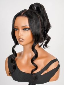 Body Wave Invisi Drawstring 360 Lace Wig High Ponytail With Bangs Glueless Wig - Image 6