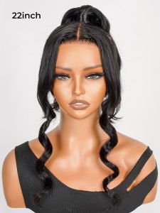Body Wave Invisi Drawstring 360 Lace Wig High Ponytail With Bangs Glueless Wig - Image 7