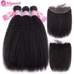 Yaki Straight Human Hair Bundles With 13x4 Lace Frontal